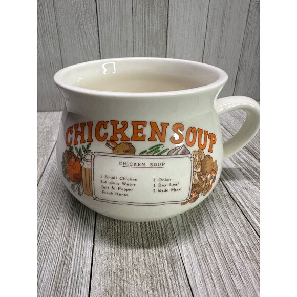 Vintage Soup Recipe Bowls Mugs Onion, Chicken, Tomato Boho Farmhouse - Set of 3 - Picture 6 of 9